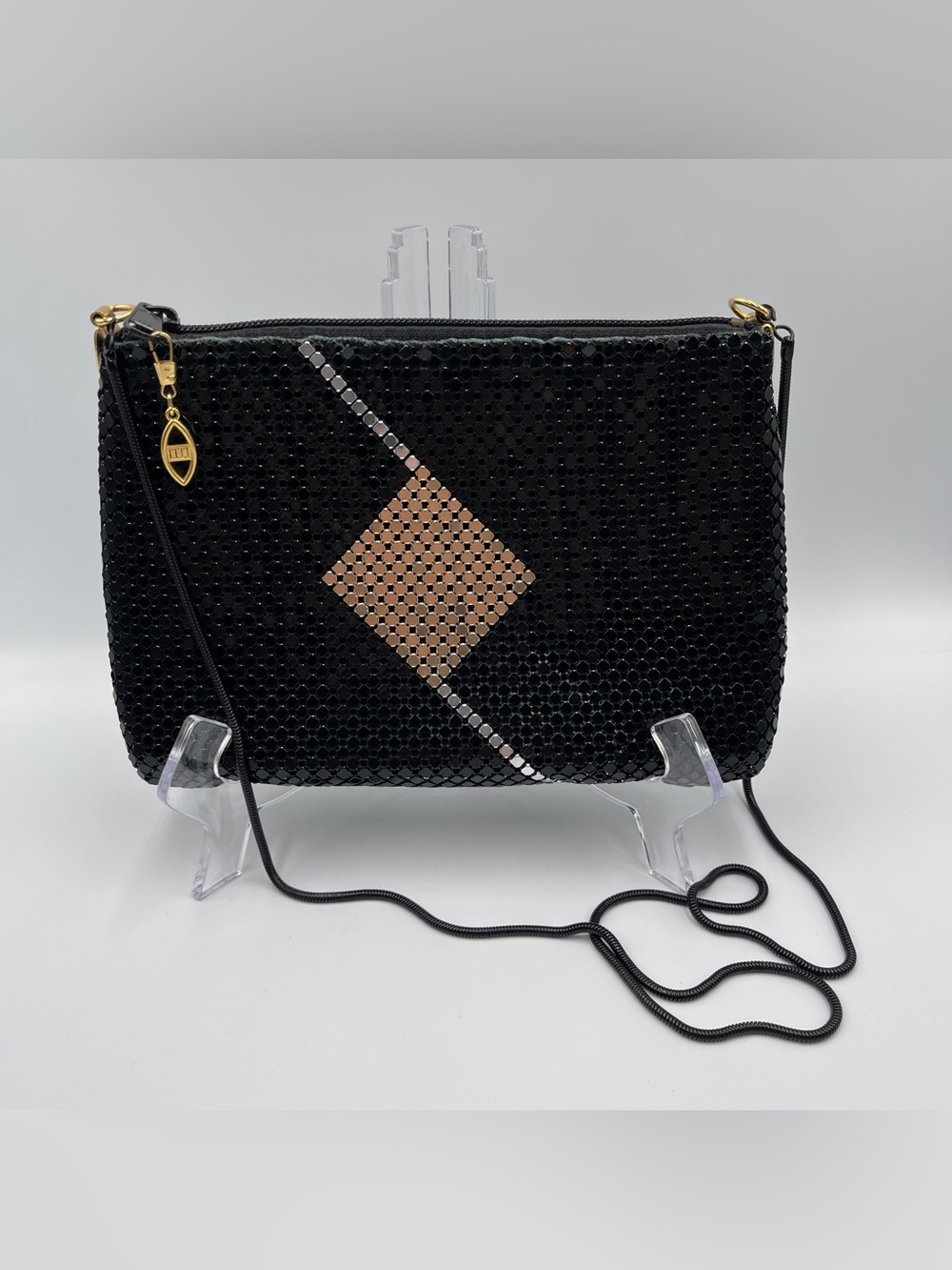 Vintage Marlo Metal Mesh Evening Shoulder Bag Purse black Chain Handle